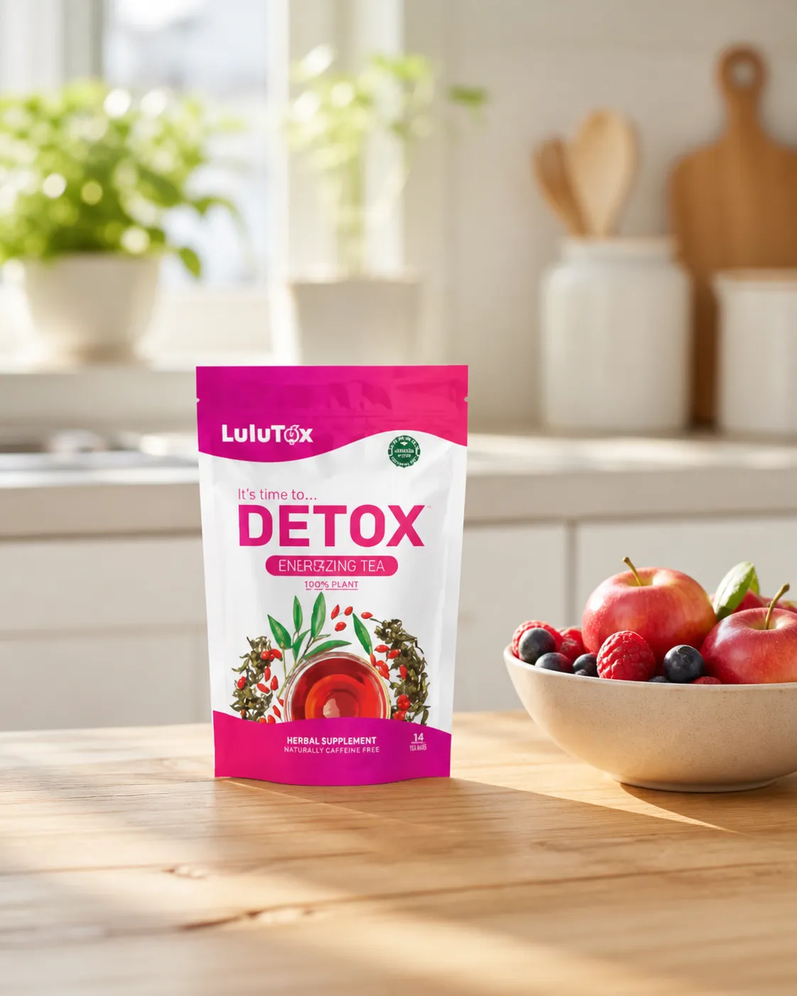 Lulutox Detox Tea — Verpackung im Alltag