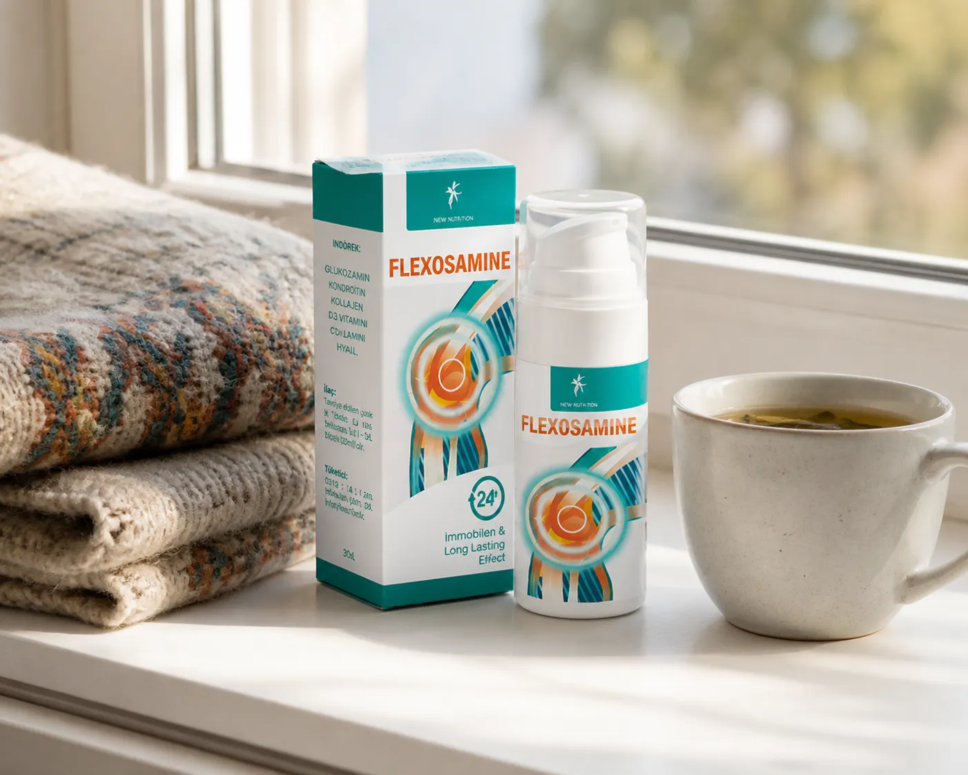 Flexosamine Gel Full price + — Verpackung im Alltag